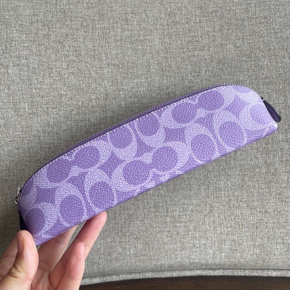 NWT！COACH PENCIL CASE IN SIGNATURE CANVAS（COACH CZ206）IRIS fast shipping